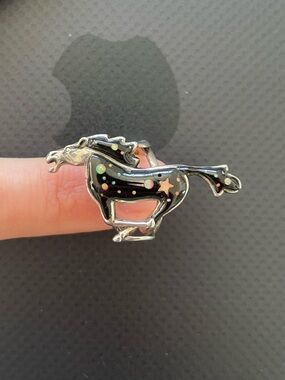 Black Onyx Opal Sterling Silver Celestial Horse Ring